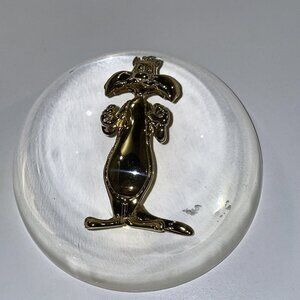 Vintage Clear Lucite Acrylic Looney Tunes Gold Tone Sylvester Paper Weight Nice!